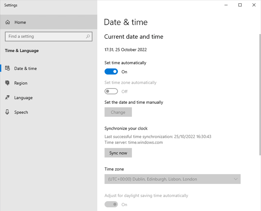 Windows Server 2022 Change Time Zone Greyed Out